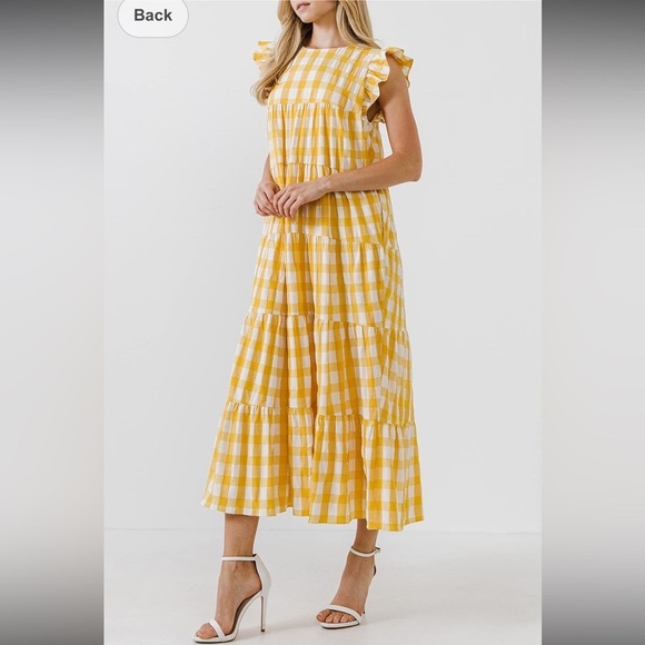 English Factory Textured Gingham Maxi Tiered Baby Doll Dress. - Picture 1 of 11